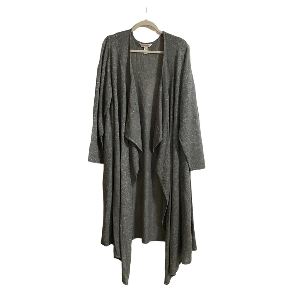 Lane Bryant Cacique Silver Gray Open Front Duster Long Knit Cardigan Size 22/24